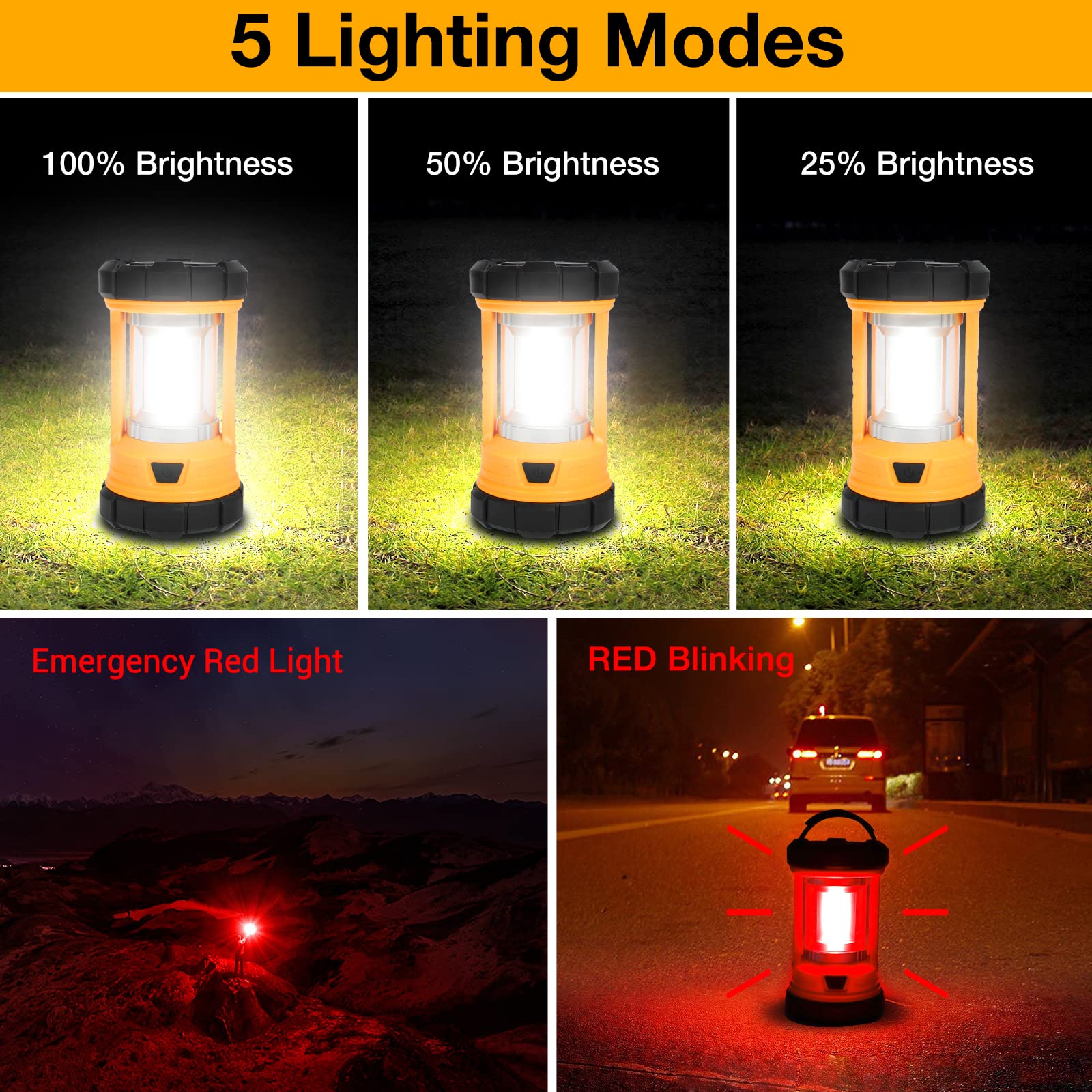 CT CAPETRONIX Camping Lantern, 3200LM Bright Camping Light, 4600mAh Rechargeable LED Lantern for Power Outages, 5 Light Modes Camping Lamp for Fishing/Hurricane/Emergency, Camping Must Haves