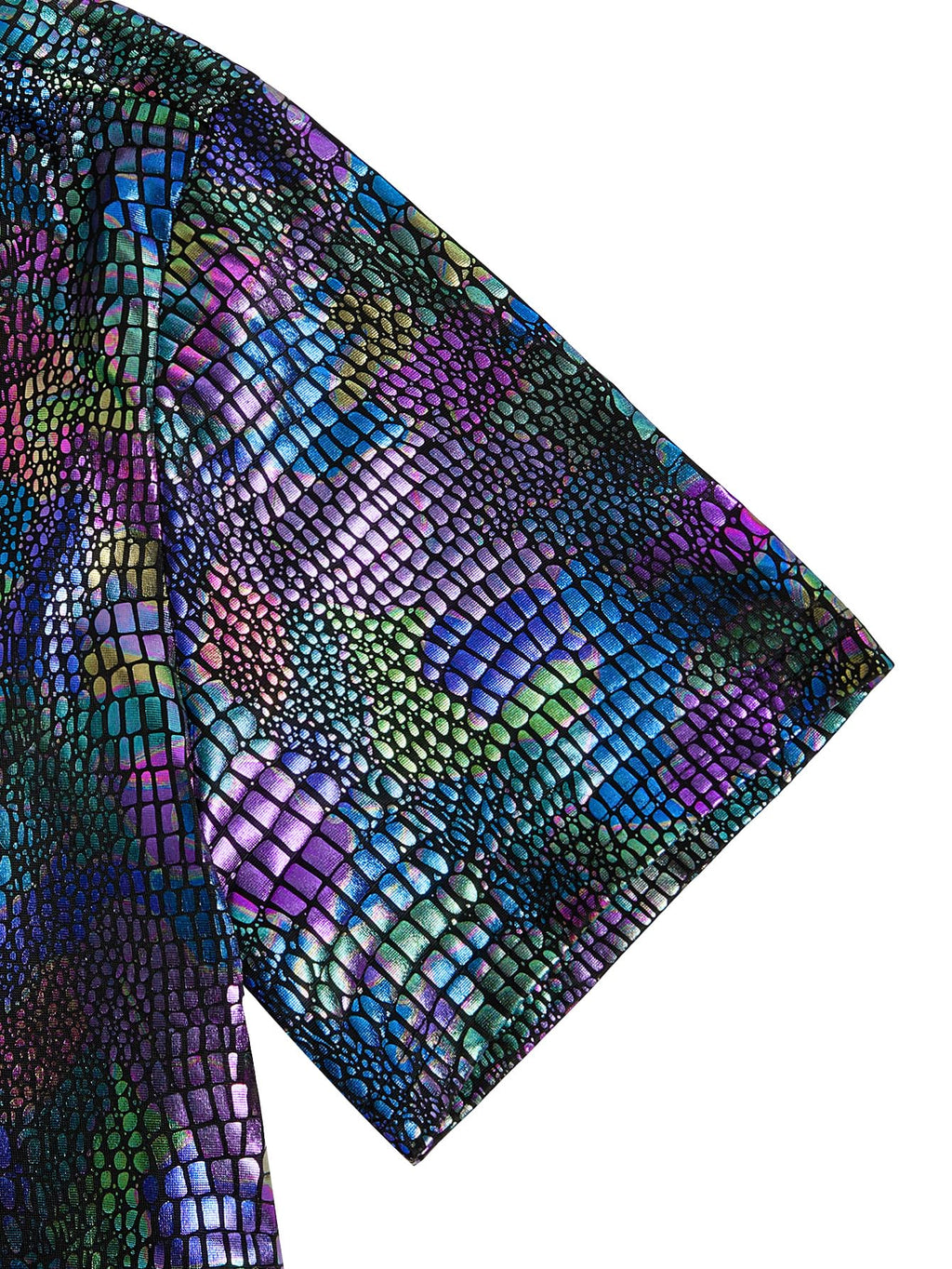 WDIRARA Men's 70s Sparkly Disco Top Crocodile Pattern Metallic Rave Button Down Shirt Short Sleeve Party T Shirt Multicolor Medium