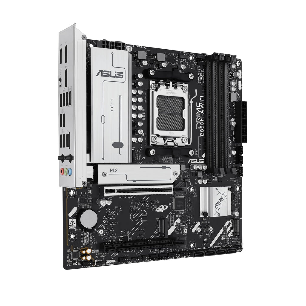 ASUS Prime B850M-A WiFi-CSM AMD AM5 B850 mATX Motherboard, DDR5, PCIe 5.0 Ready, 3X M.2, Wi-Fi 6E, 2.5Gb LAN, DisplayPort, HDMI™, USB Type-C®, ASUS Control Center Express Remote IT Management