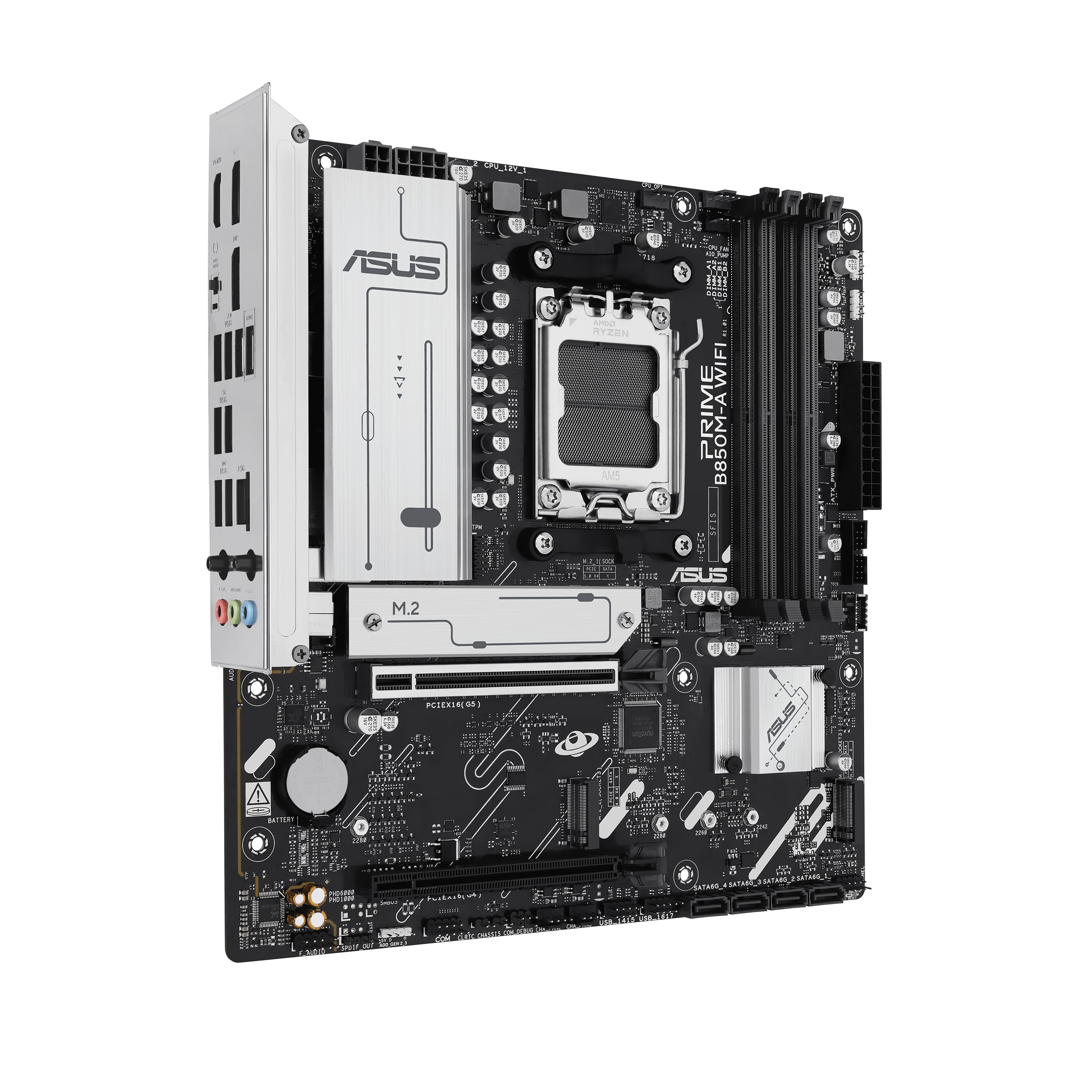 ASUS Prime B850M-A WiFi-CSM AMD AM5 B850 mATX Motherboard, DDR5, PCIe 5.0 Ready, 3X M.2, Wi-Fi 6E, 2.5Gb LAN, DisplayPort, HDMI™, USB Type-C®, ASUS Control Center Express Remote IT Management