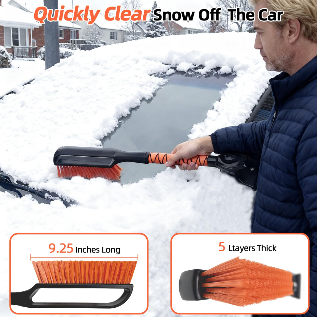 AMADAW 27" 2-in-1 Snow Brush and Ice Scrapers for Car Windshield [Military-Grade Rugged Durability] Removable for Easy Storage, Suitable for Sedans, SUVs and Trucks（Orange）