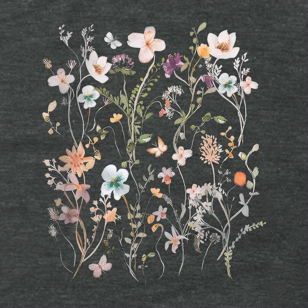 BLACKOO Women Graphic Tee Casual Floral T Shirts Dark Grey X-Large