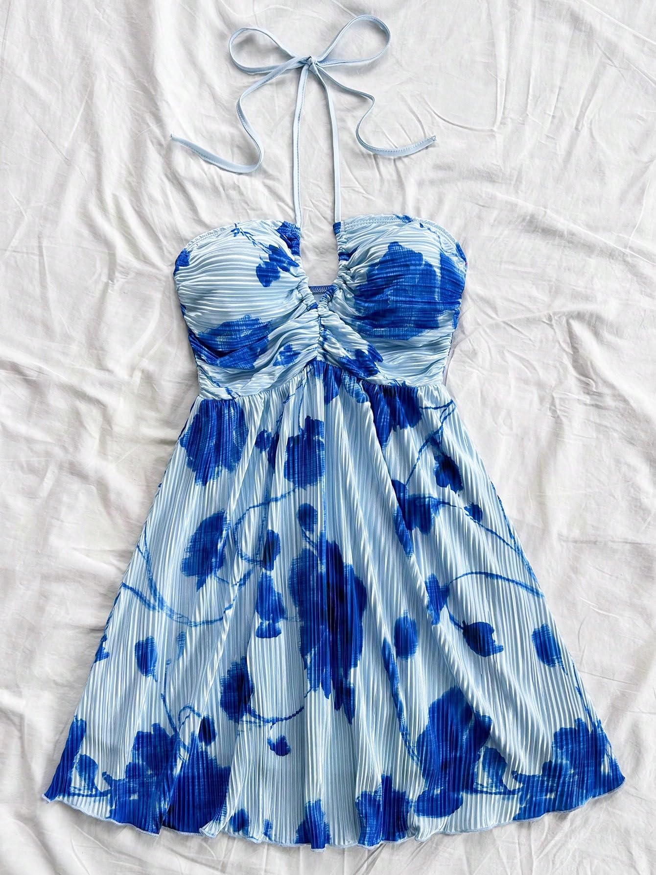 SOLY HUX Women's Tie Dye Cami Dress Halter Backless Sleeveless A Line Short Summer Dresses Sundress Blue Medium