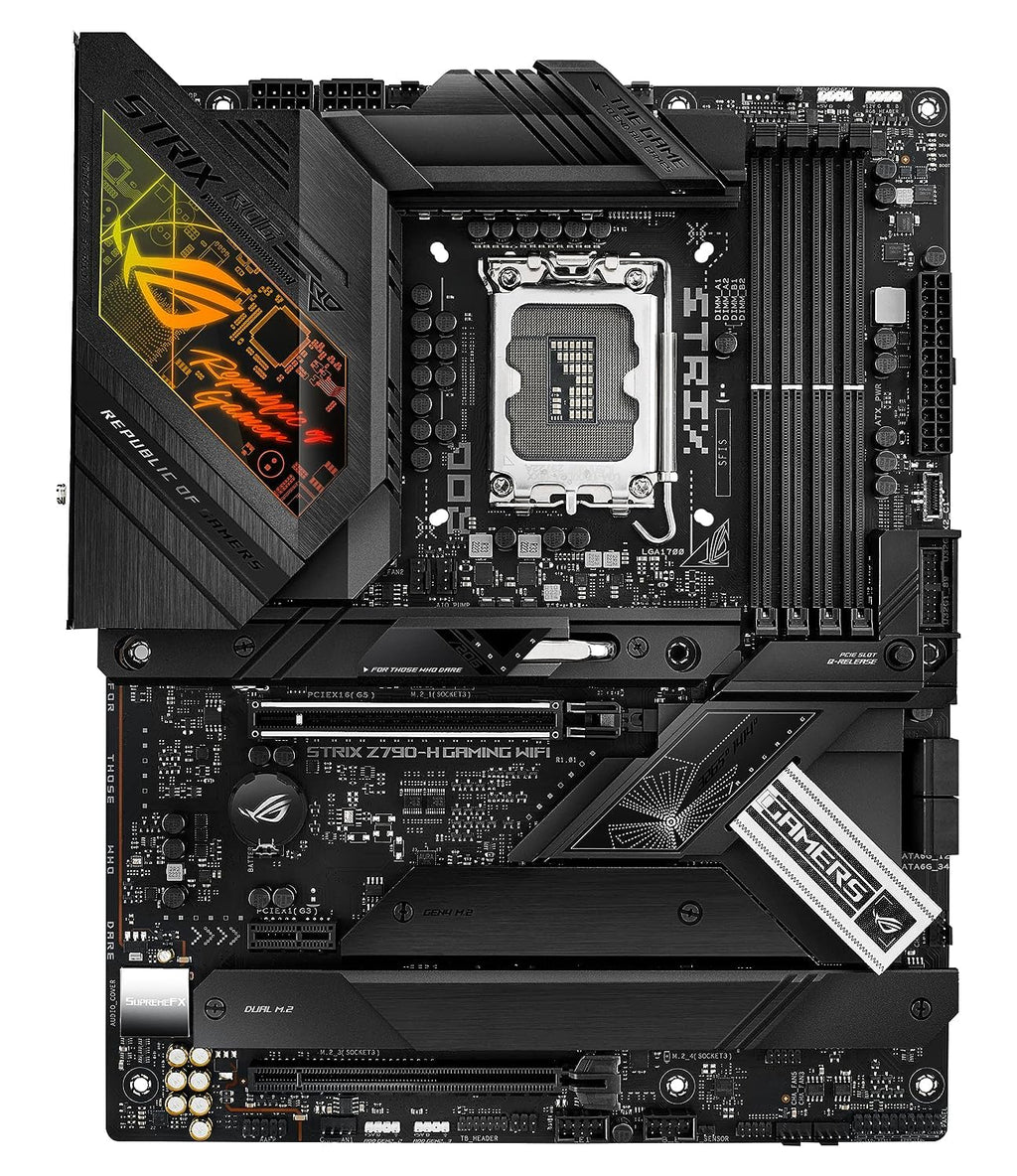 ASUS ROG STRIX Z790-H Gaming (WiFi 6E)LGA1700(Intel14th,13&12th Gen)ATX gaming motherboard(DDR5 7800 MT/s, PCIe5.0 x16 with Q-Release,4xPCIe 4.0 M.2 slots,USB 3.2 Gen 2x2 Type-C,front-panel connector)