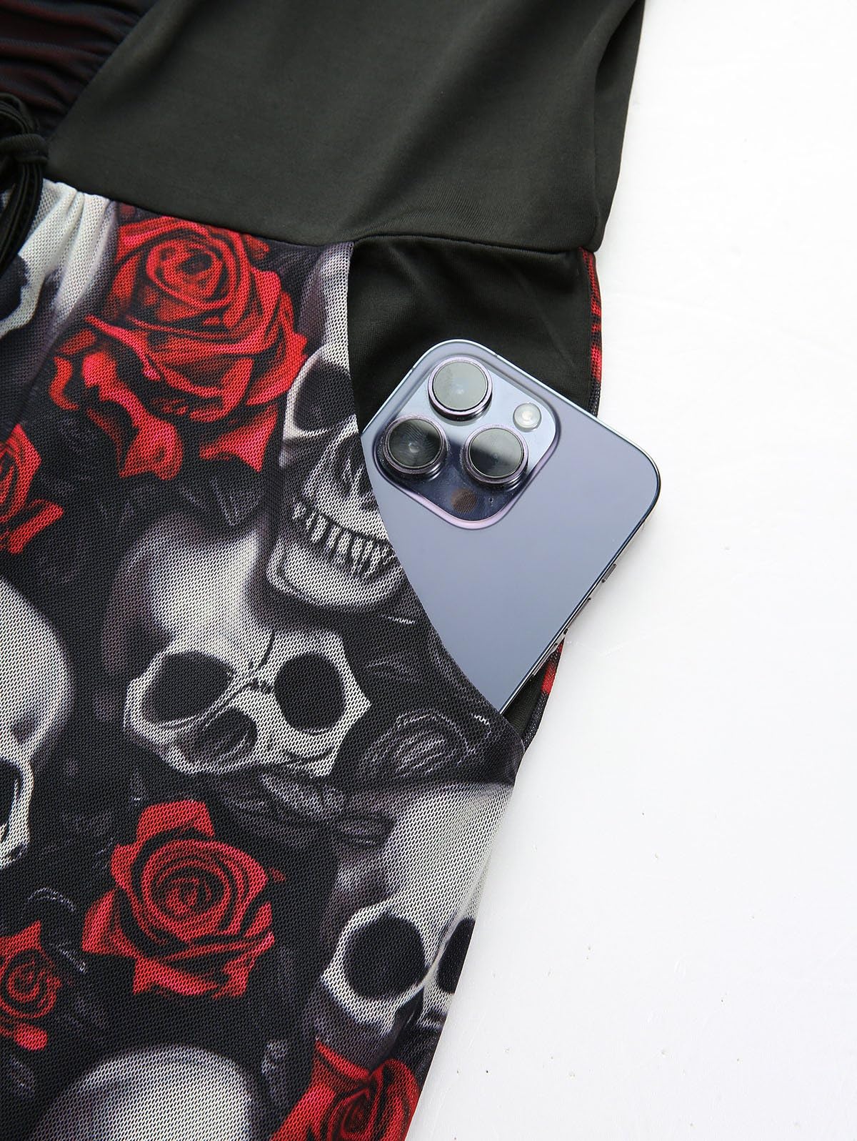 Rosegal Plus Size Gothic Dress for Women Halloween Costume Dress Skull Rose Print Mesh Maxi Tank Goth Swing Dresses Witchy Costume Vampire Dresses with Pockets(Red/L)
