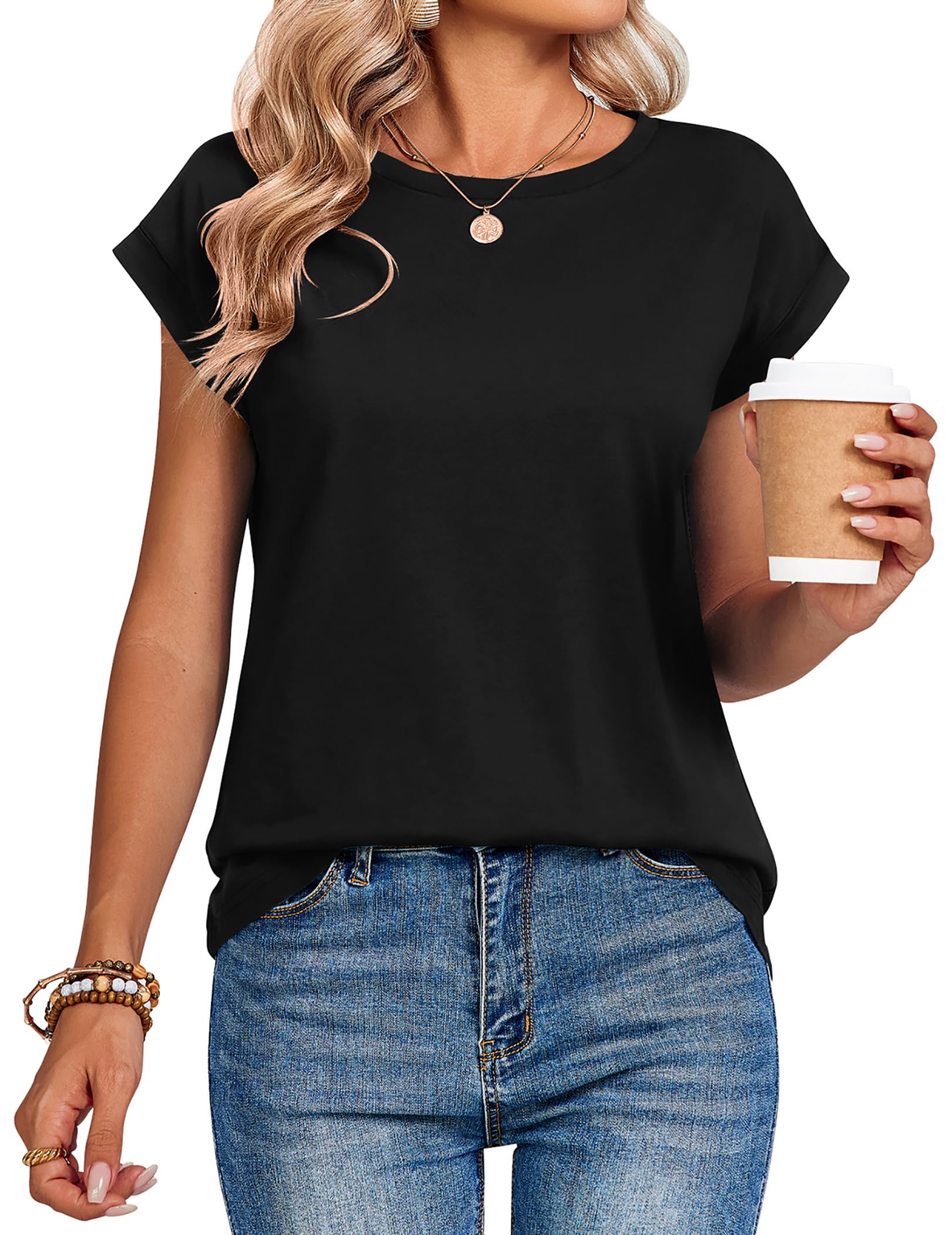 Zeagoo Womens Tops Summer Casual Dress Tshirts Shirts Business Dressy Spring Cute Outfits Trendy Clothes Black