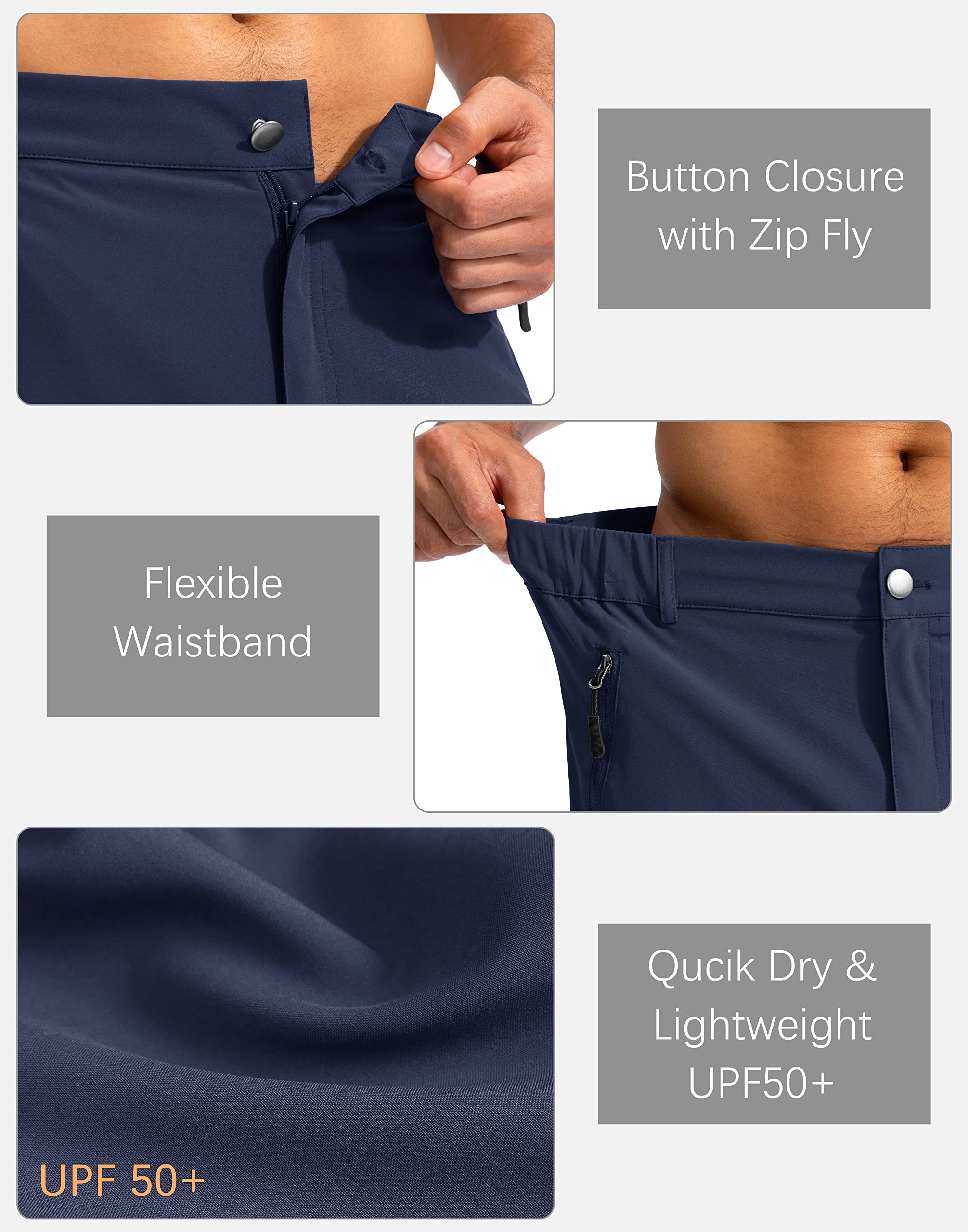 Pudolla Men's Hiking Cargo Shorts 9" Lightweight Outdoor Work Shorts for Men Travel Golf Camping Casual with 5 Zipper Pockets(Navy Medium)