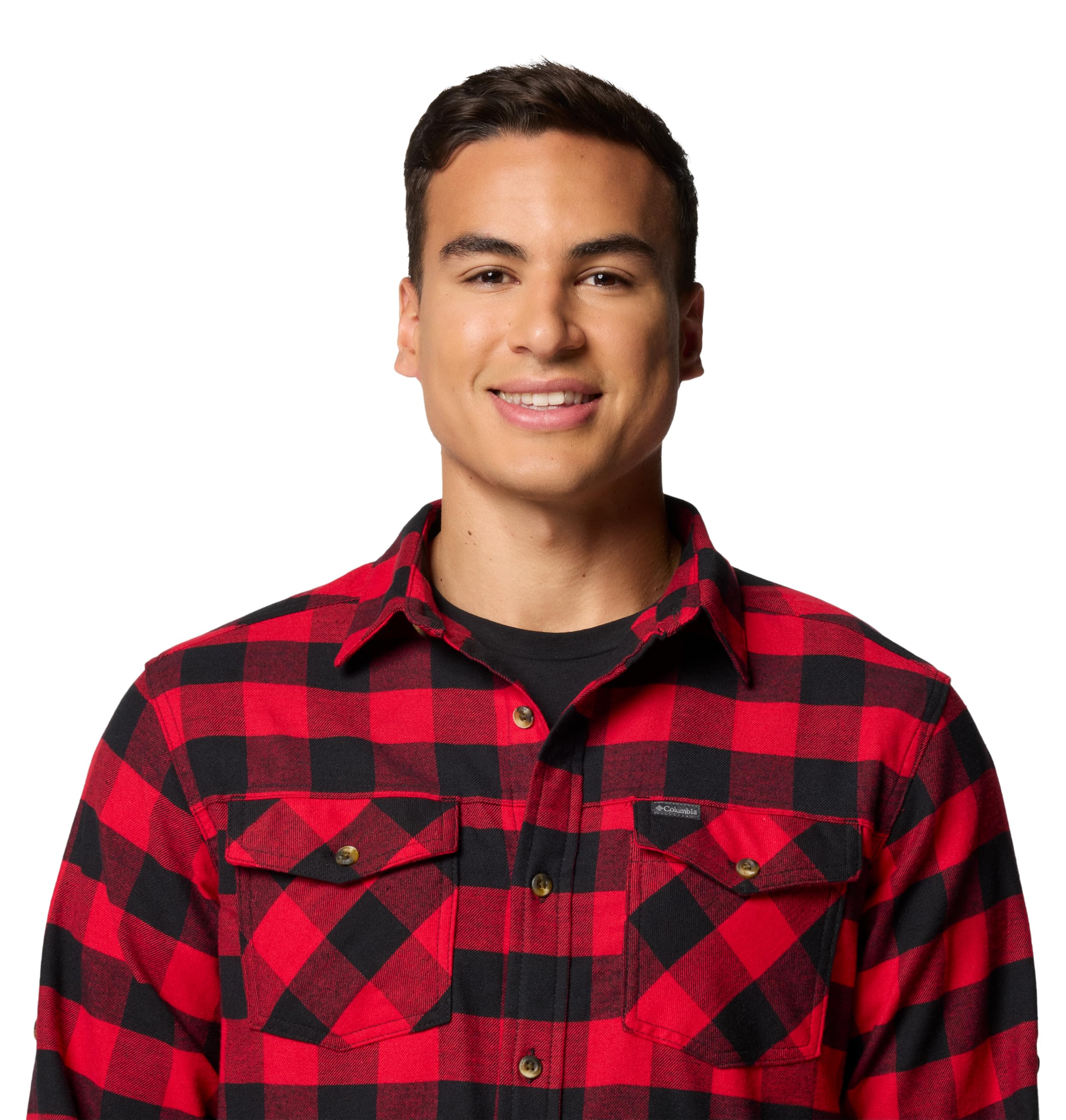 Columbia Men's Bearmouth Springs Roll Up Long Sleeve Flannel Shirt, Mountain Red Buffalo Check, X-Large