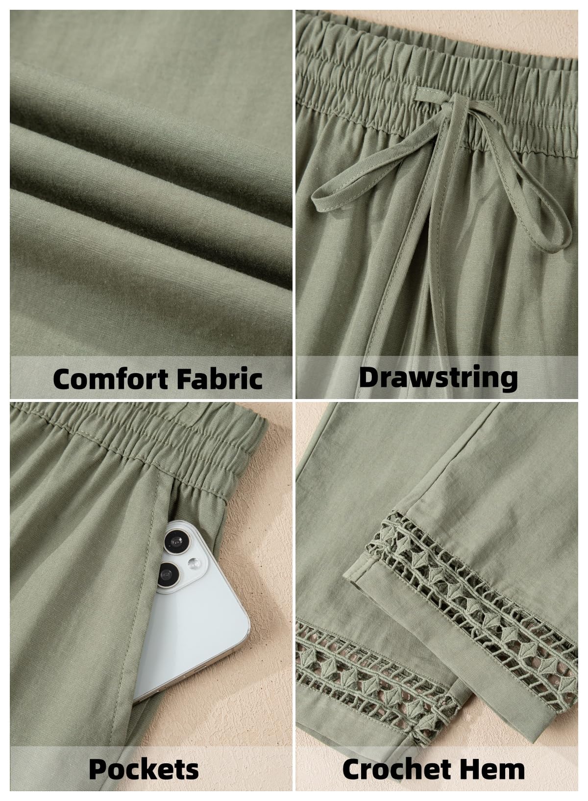 Acelitt Women Casual Linen Pants Fall Fashion 2026 Lightweight Drawstring Elastic Waist Beach Capri Pants Trousers with Pockets Blue Medium