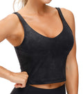 THE GYM PEOPLE Women’s Longline Sports Bra Wirefree Padded Medium Support Yoga Bras Gym Running Workout Tank Tops (Faux Leather Coated, Medium)