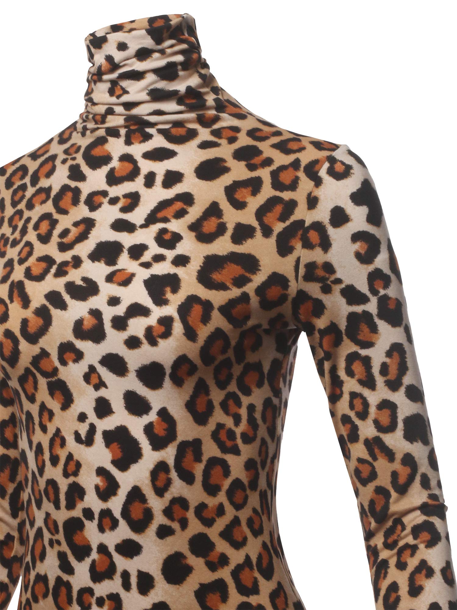 SSOULM Women’s Slim Fit Lightweight Sweater - Made in USA, Soft Rayon Turtleneck Layering Top (Plus Size) Leopard M