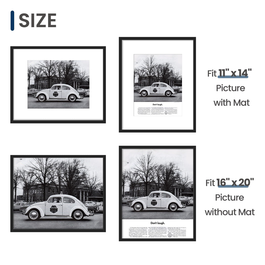 ENJOYBASICS 16x20 Picture Frame, Display Poster 11x14 with Mat or 16 x 20 Without Mat, Wall Gallery Photo Frames, Black, 2 Pack