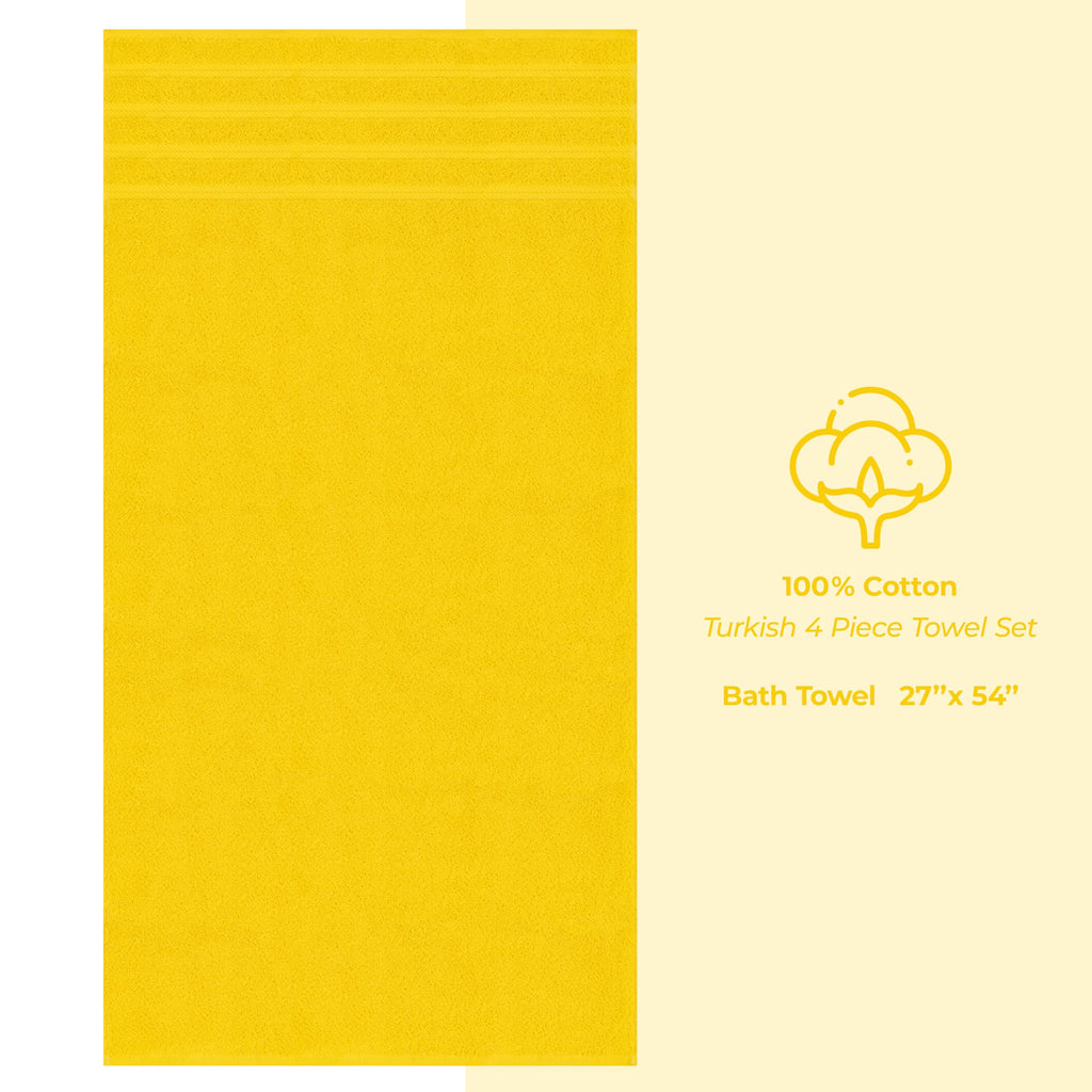 American Soft Linen Luxury 4 Piece Bath Towel Set, 600 GSM 100% Cotton Turkish Bath Towels for Bathroom, 27x54 in Extra Large Bathroom Shower Towels, Yellow
