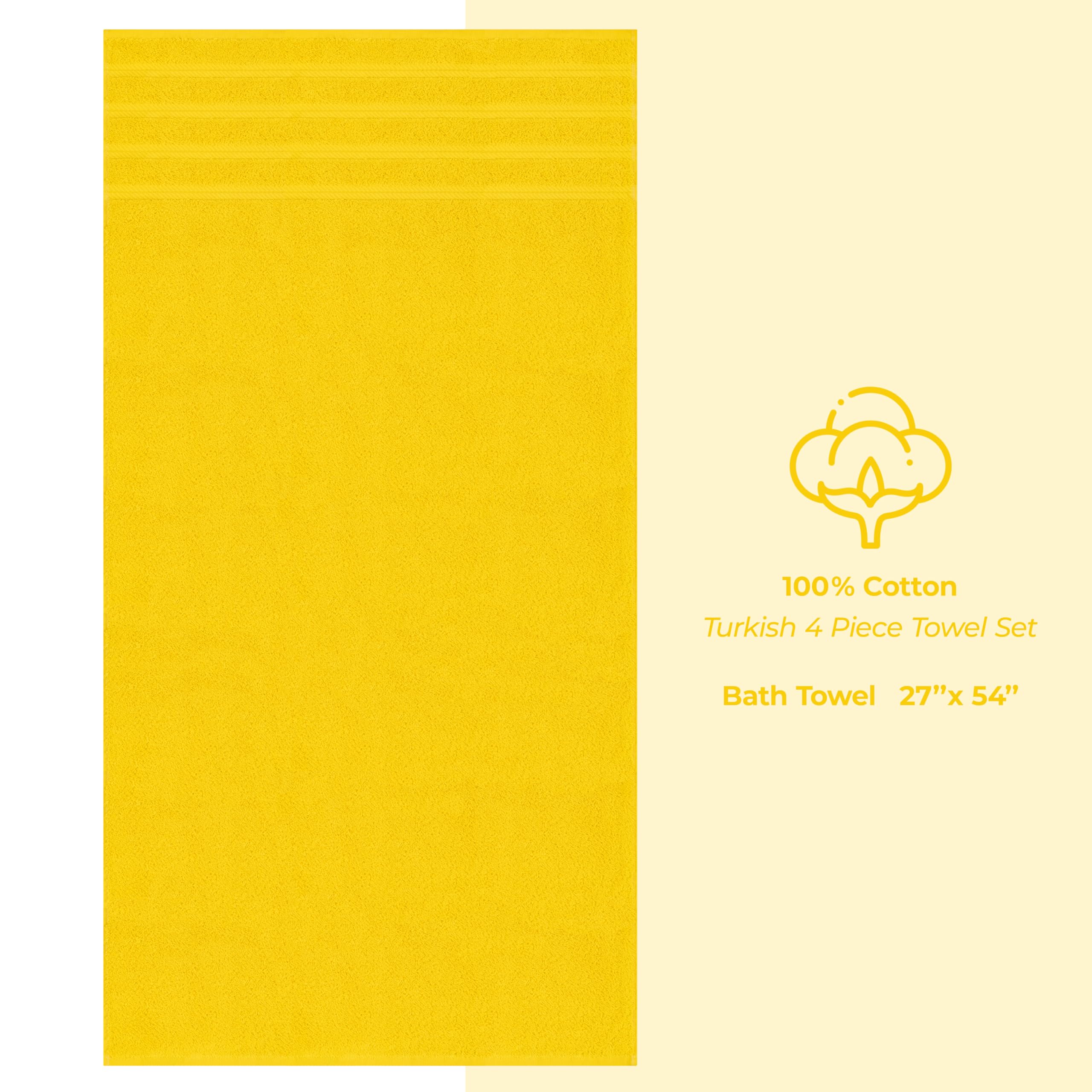 American Soft Linen Luxury 4 Piece Bath Towel Set, 600 GSM 100% Cotton Turkish Bath Towels for Bathroom, 27x54 in Extra Large Bathroom Shower Towels, Yellow