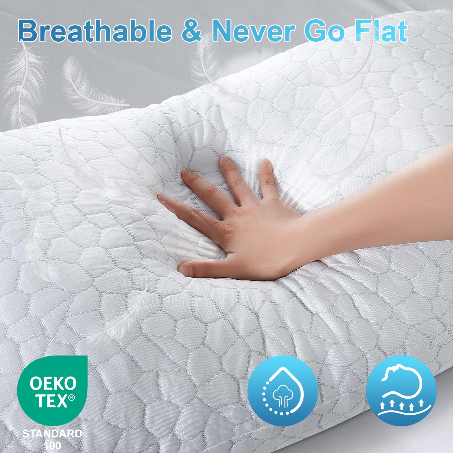 QUTOOL Cooling Pillow for Sleeping 2 Pack, Luxury Shredded Memory Foam Bed Queen Pillows Set of 2, Cool Pillow for Hot Sleepers Adjustable Firm Pillow for Side, Back, Stomach Sleepers Soft Yet Support