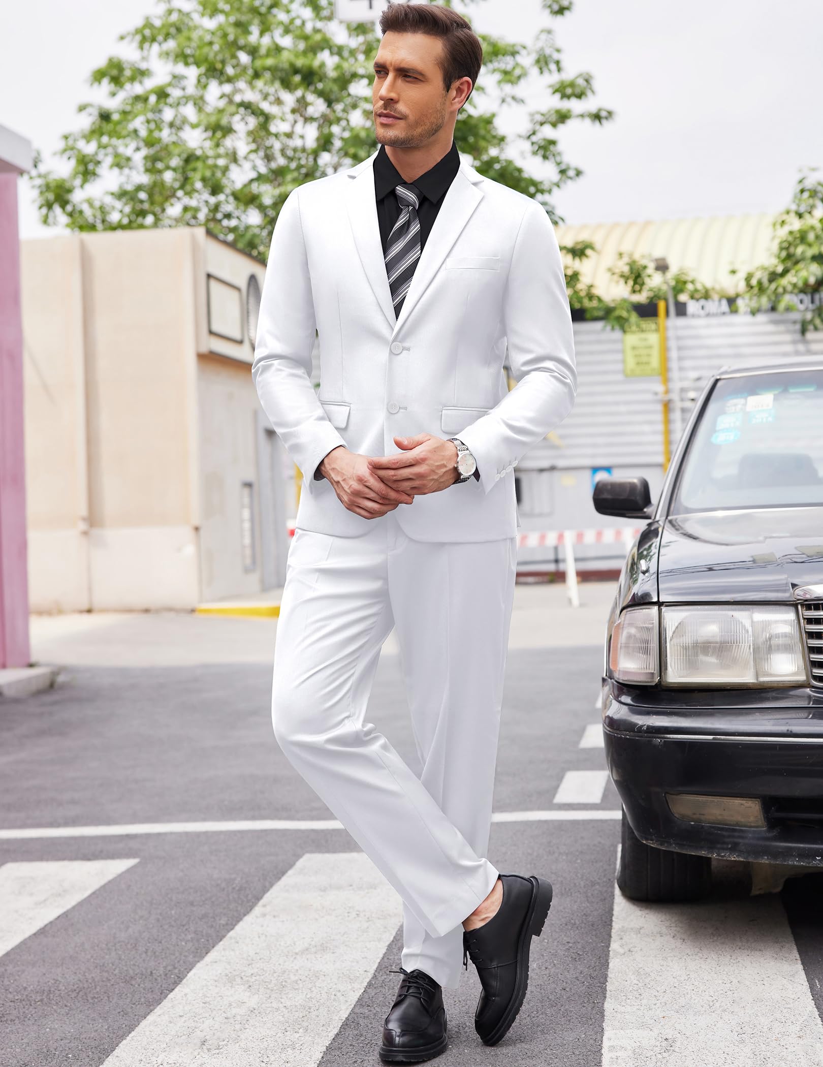 COOFANDY Men's 2 Piece Suits Classic Fit 2 Button Dress Suits Tuxedo Jacket Blazer Suit for Wedding Dinner Prom White