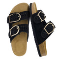CUSHIONAIRE Cashew Slip On Womens Sandals, Genuine Suede Leather Braided Double Strap Slide On Sandals with Adjustable Big Buckle for Women 2026, Black 8