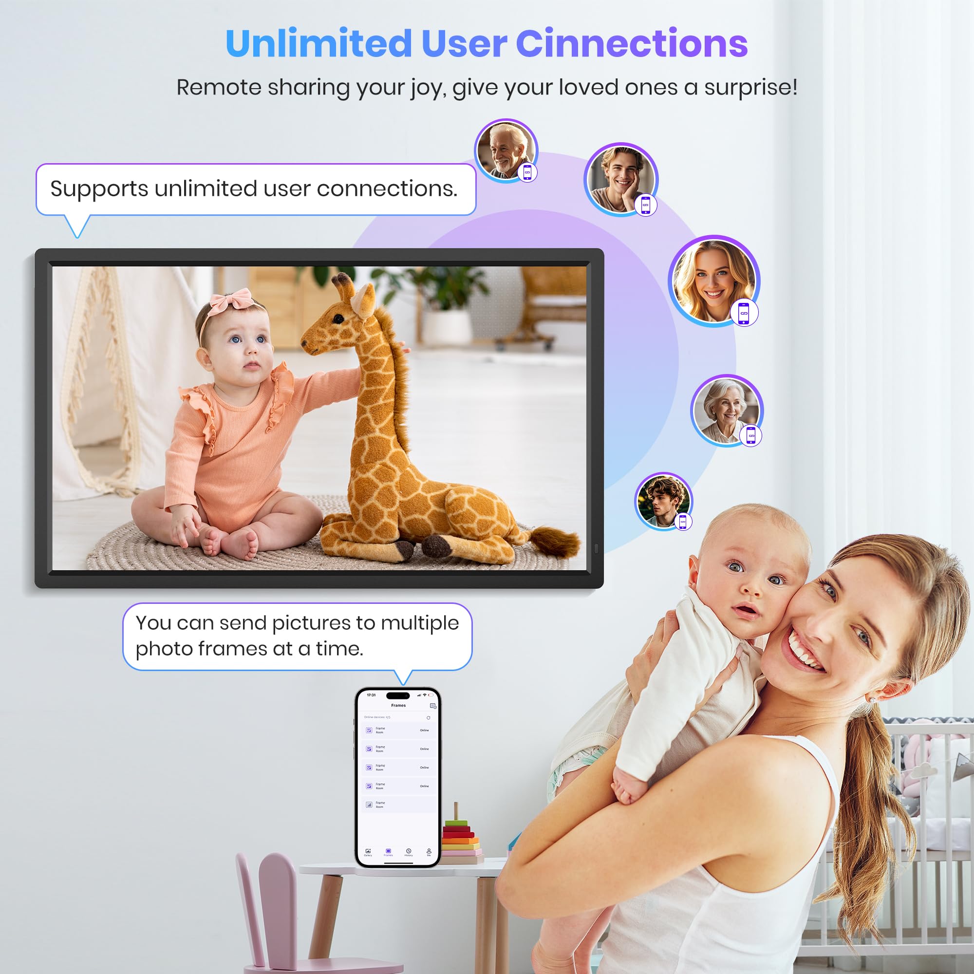 Uhale 32" Extra Large Digital Picture Frame 64GB, WiFi Photo Frames 1920 x 1080 FHD IPS Display with Remote Control, Wall Mounted, Slideshow, Support USB and SD Card, Instantly Share Photos Videos
