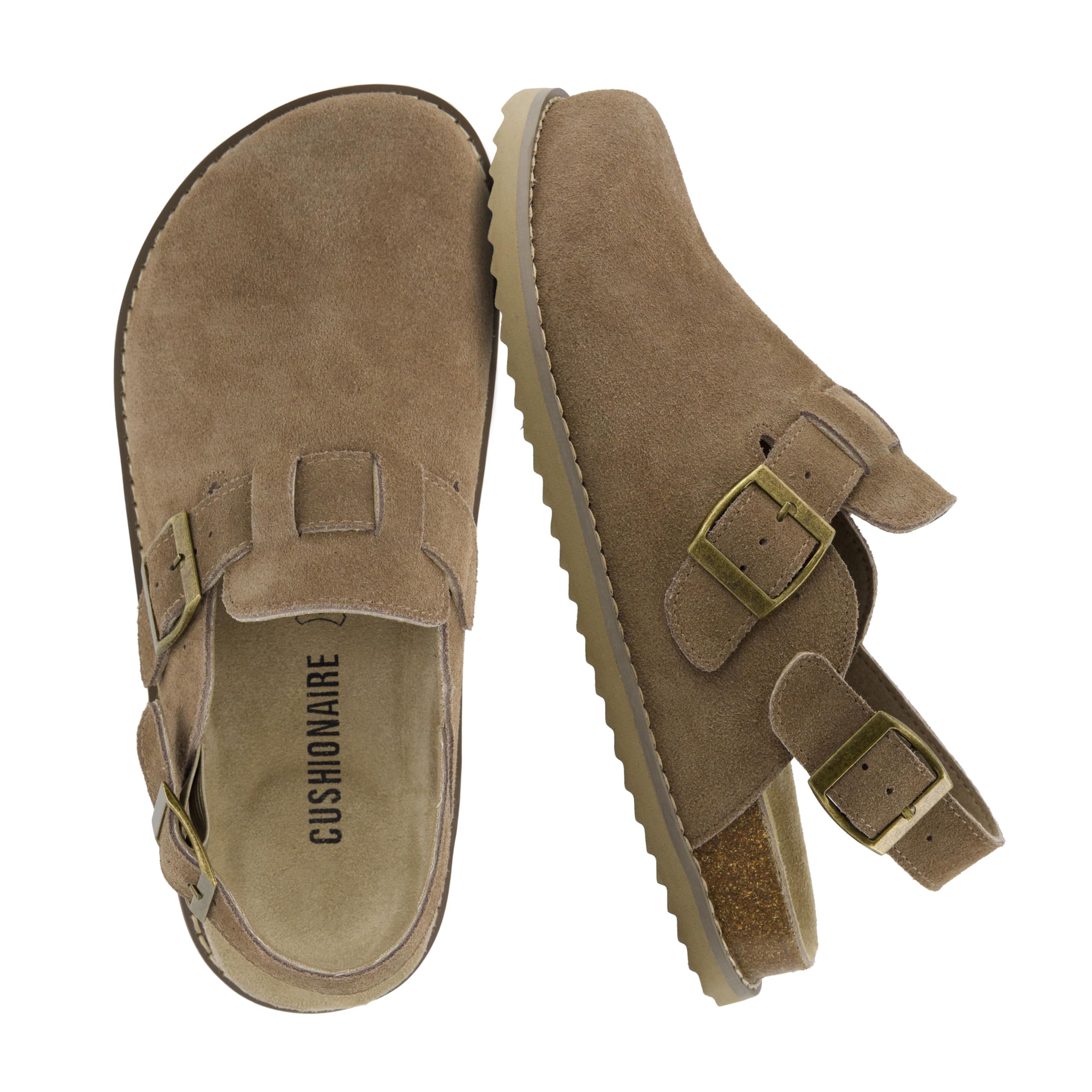 CUSHIONAIRE Brooklyn Suede Womens Slides– Comfortable Clog Mules with Adjustable Buckles – Summer Shoes for Women,TAUPE 11W