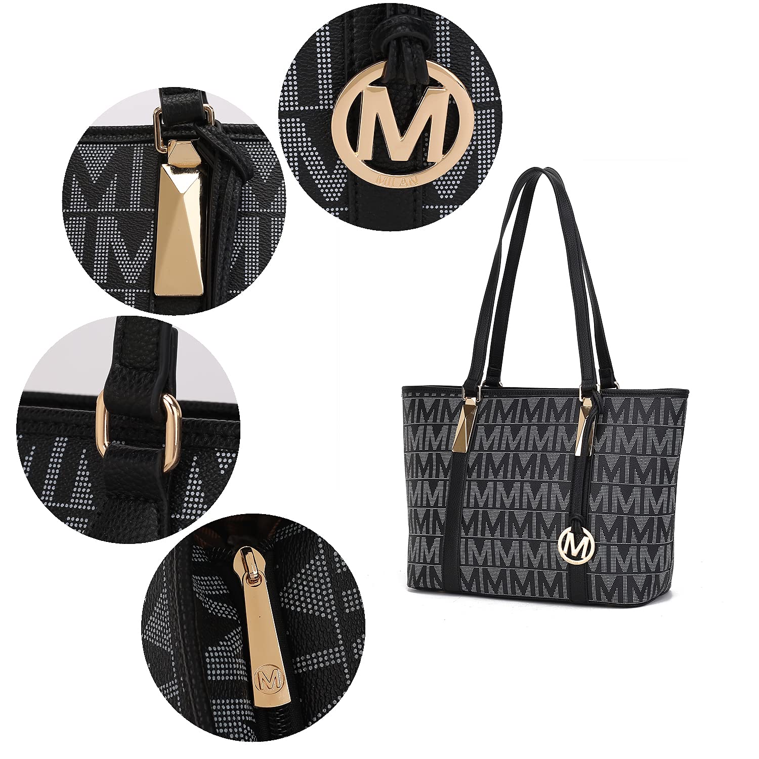 MKF Collection Tote Bag for Women, Shoulder Handbag & Wristlet Pouch Purse Top Handle Vegan Leather 4Pcs Set Pocketbook Marimar White by Mia k