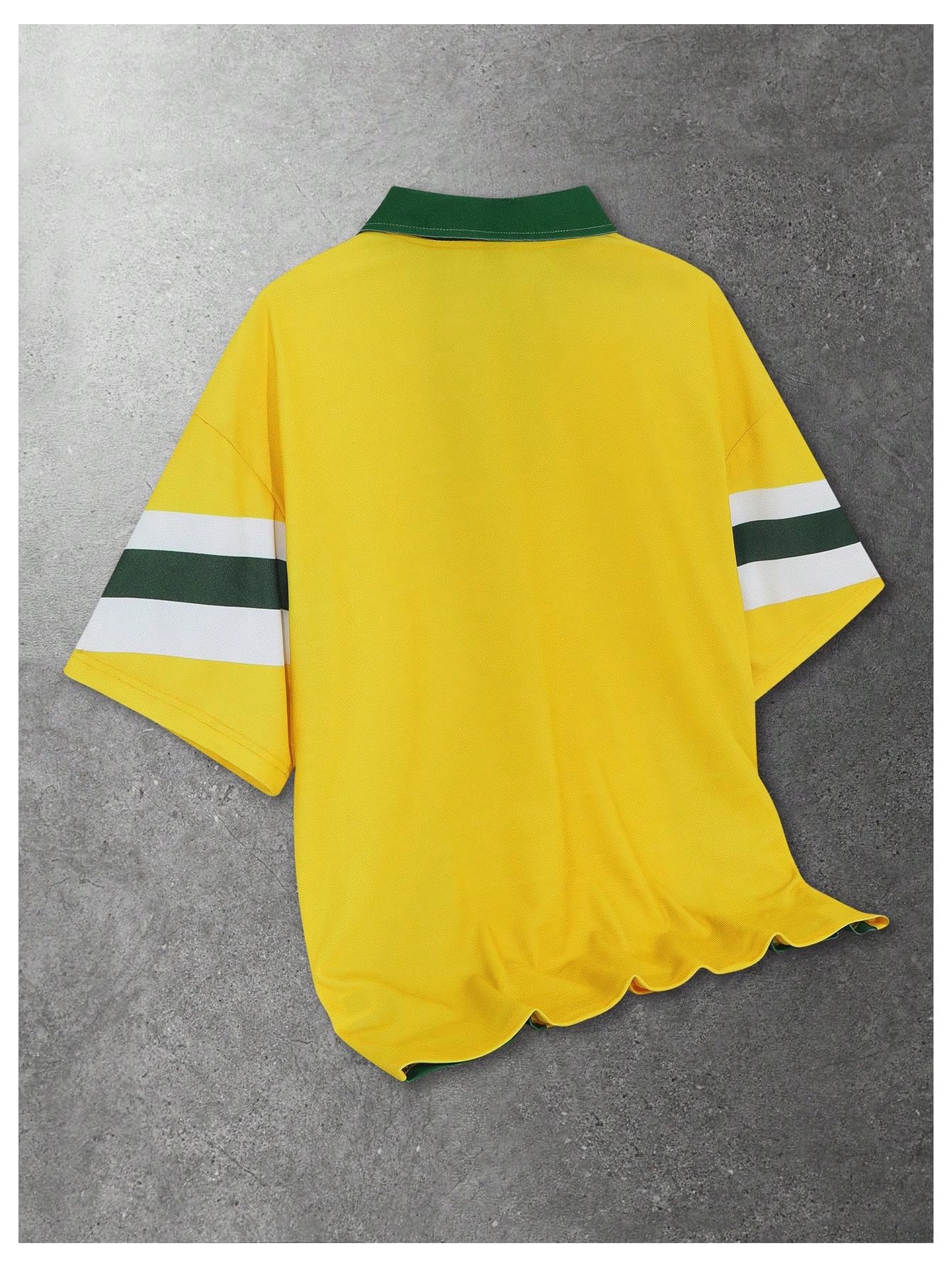 WDIRARA Men's Soccer Jersey Button Collared Shirts Short Sleeve Graphic Tees Football Shirt Yellow X-Large