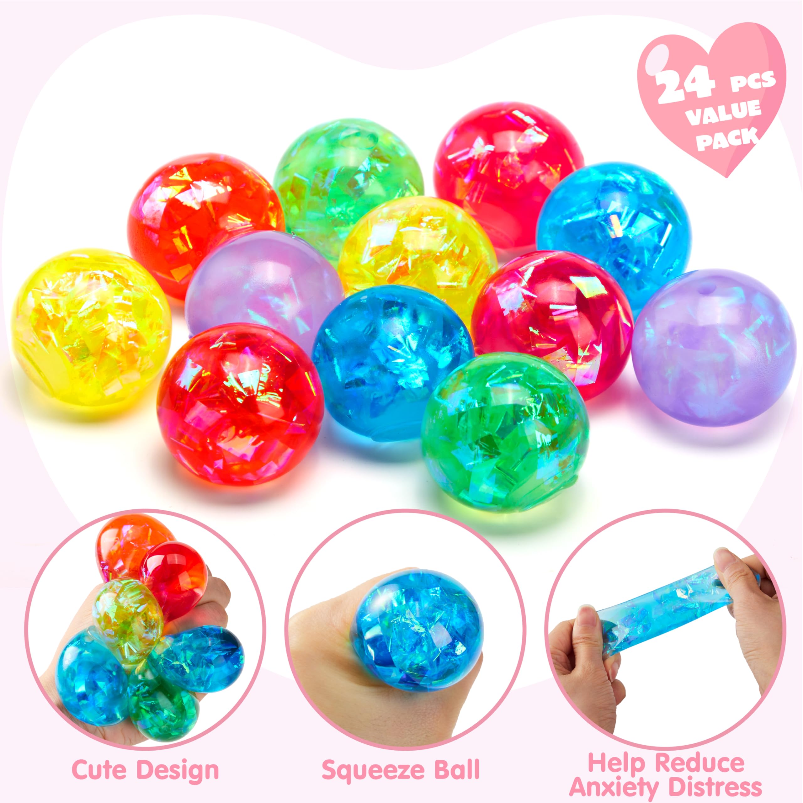 JOYIN 24 Packs Valentine's Day Stretchy Balls with Cards, Classroom Exchange Gift for Kids, Valentine's Party Favors, Classroom and Holiday Reward Prizes, Stress Relief Stretch Balls