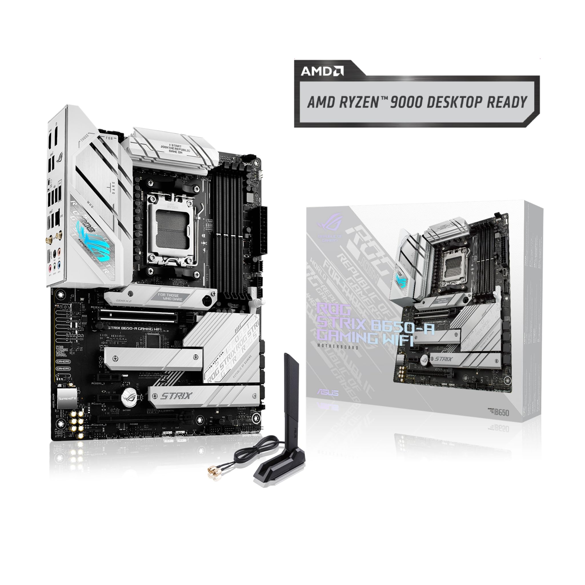 ASUS ROG Strix B650-A Gaming WiFi AMD B650 AM5 Ryzen™ Desktop 9000 8000 & 7000 ATX motherboard, 12 + 2 power stages, DDR5, 3x M.2 slot, PCIe® 4.0, 2.5G LAN, WiFi 6E, USB 3.2 Gen 2x2 Type-C®, Aura Sync