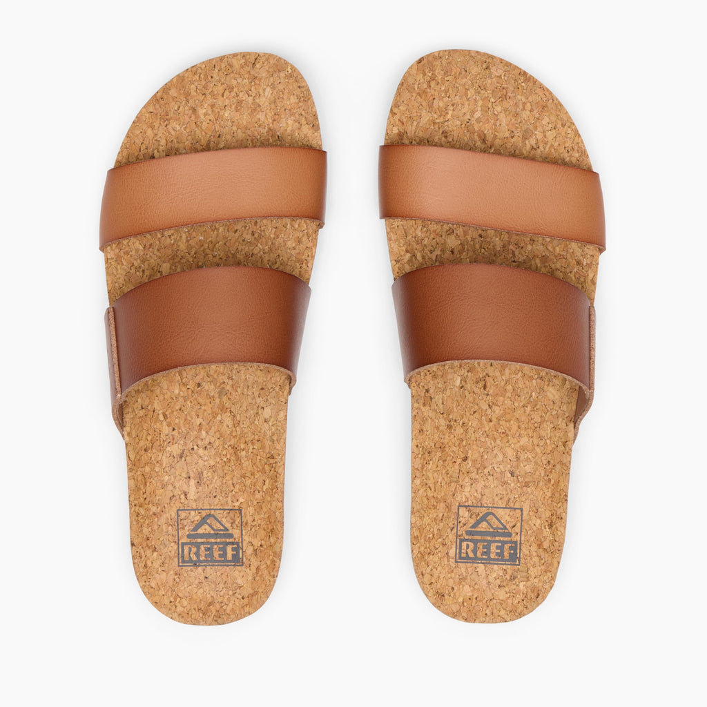 REEF Cushion Vista Womens Fashion Slide Sandal, Vegan Leather Strap, Ultra Soft Cushion Footbed, Espresso Duo, 7.5