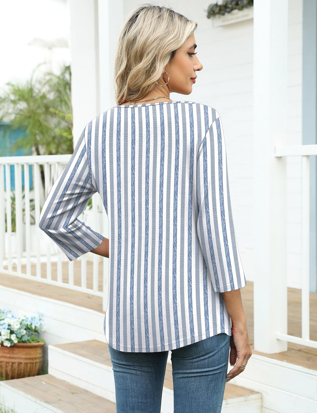 LOMON Ladies Tops and Blouses 3/4 Length Sleeve Womens Summer Tops Asymmetrical 2026 Trendy Spring Clothes M