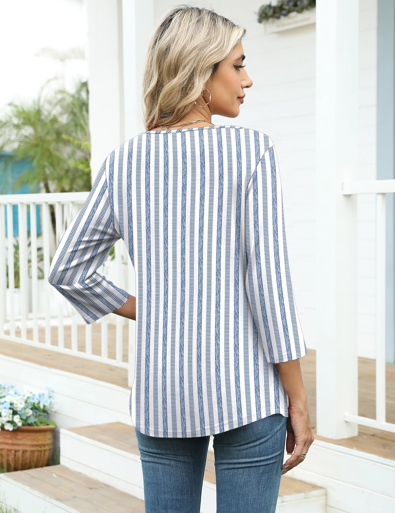 LOMON Ladies Tops and Blouses 3/4 Length Sleeve Womens Summer Tops Asymmetrical 2026 Trendy Spring Clothes M