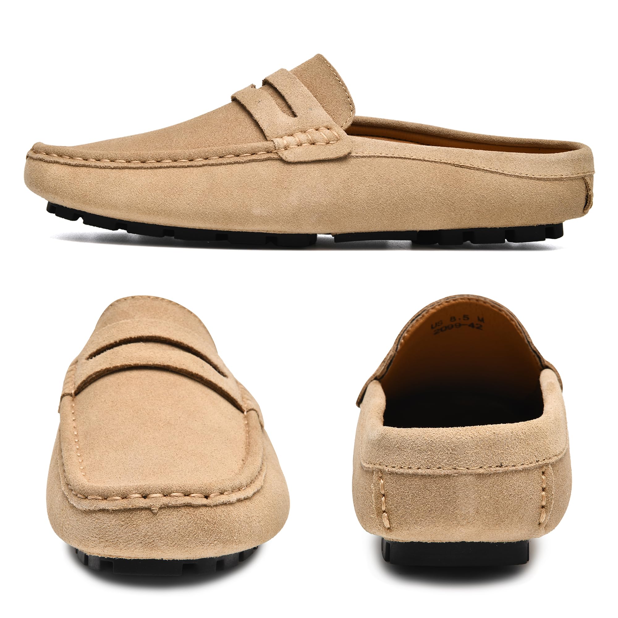 Go Tour Mens Handmade Suede Leather Mules Clog Slippers Breathable Leather Slip on Shoes Casual Loafers Beige 11/46