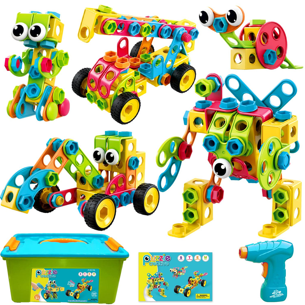 NXONE 195 PCS Educational STEM Toys for Boys and Girls Ages 3 4 5 6 7 8 9 10 Construction Building Blocks Toy Building Sets Kids Toys Creative Activities Games with Storage Box