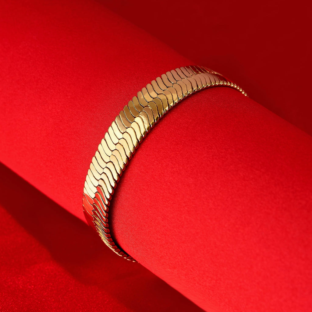 LIFETIME JEWELRY Luxury 24k Real Gold Plated Bracelet Herringbone Bracelet Women Bracelet or Mens Bracelet (7, 11mm)