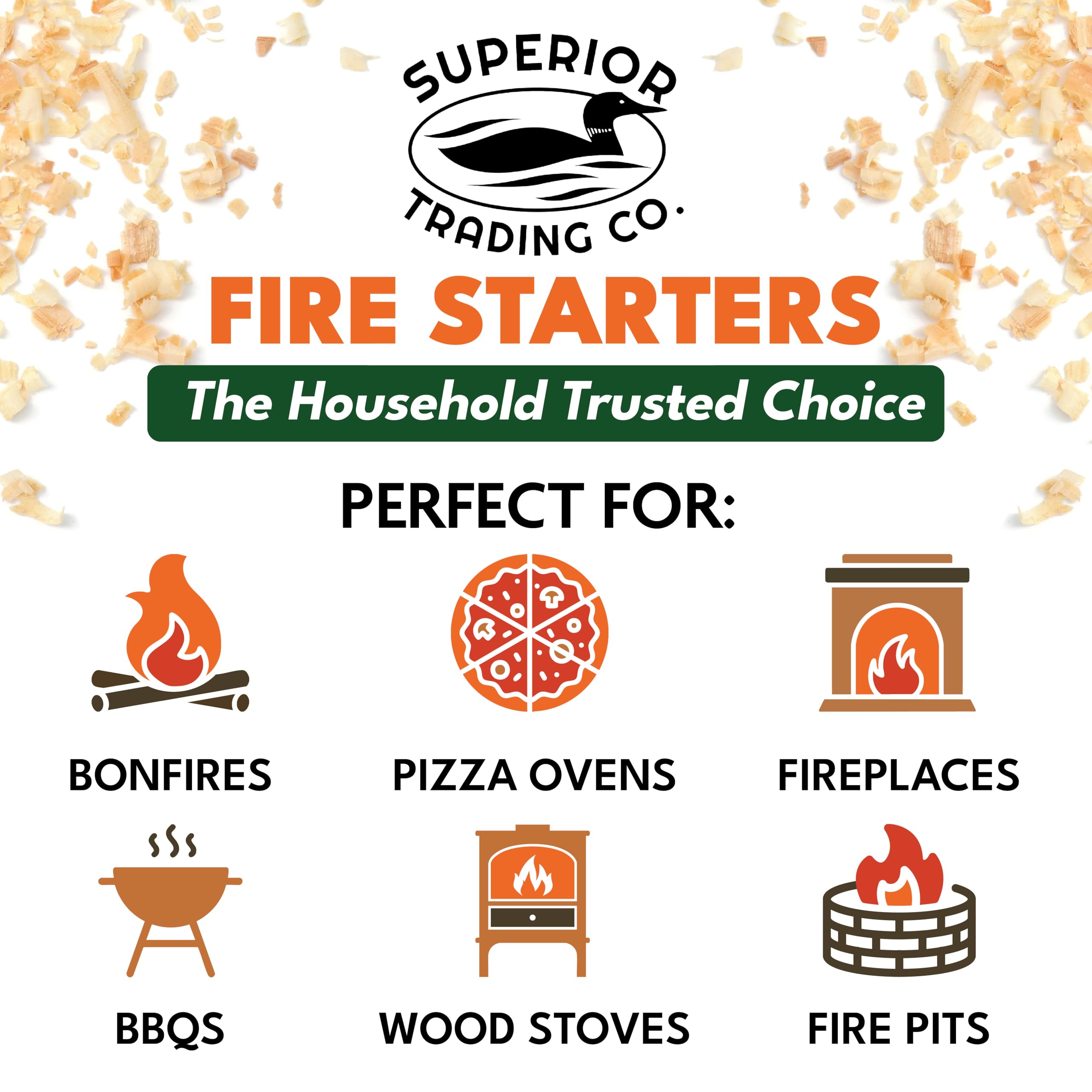 Superior Trading Fire Starter Pods in Plastic Bucket - Fire Starters for Campfires, BBQ, Grill, Pit, Wood Stove & Charcoal Starter, 15-20-Min Burn, 50 Extra Large Pods, USA Made, Brown, 3 Lbs