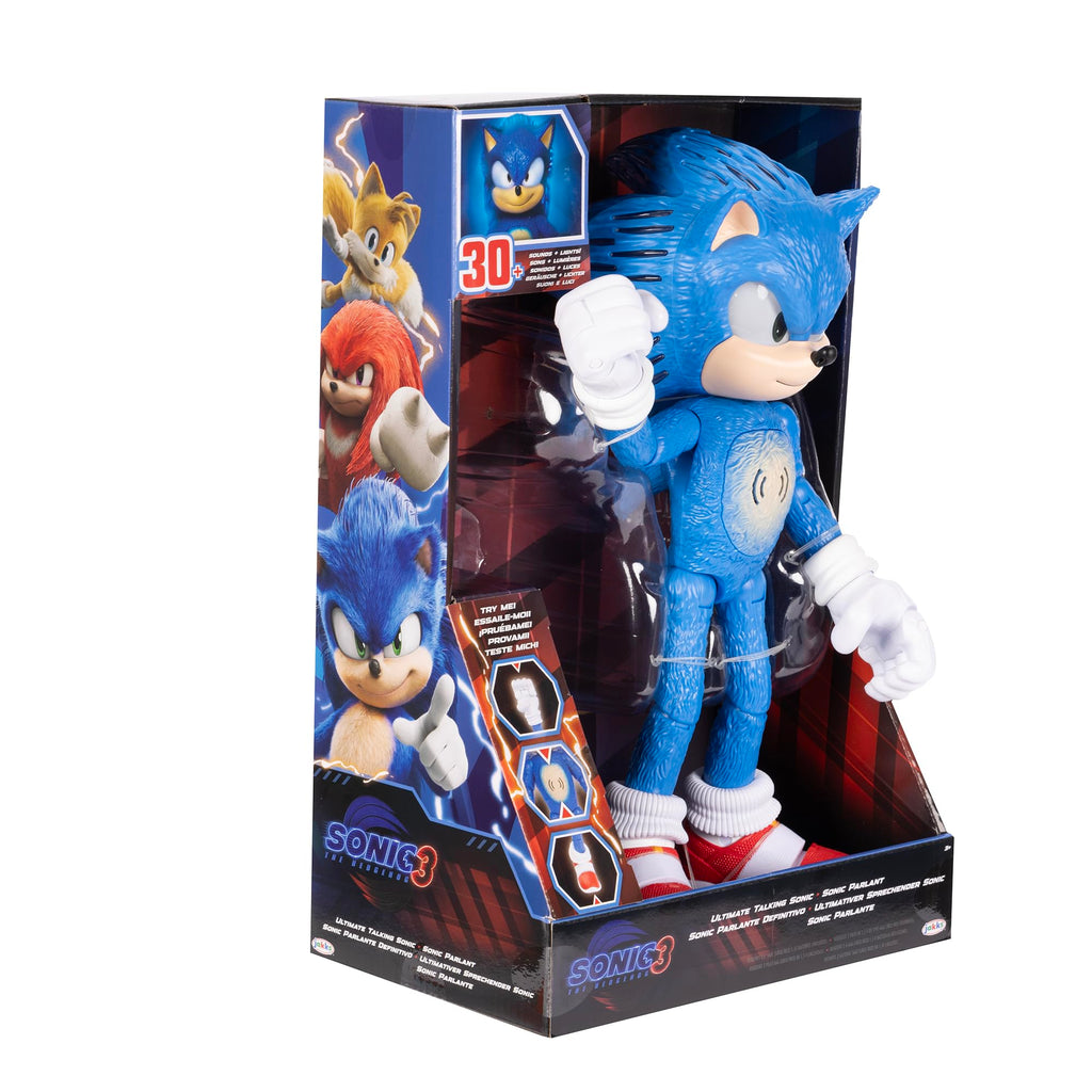 Sonic The Hedgehog 3 Ultimate Talking Sonic 12-Inch Figure, Features 30+ Iconic and Humorous Phrases and Sounds from The Movies, Light-Up Eyes and Quills