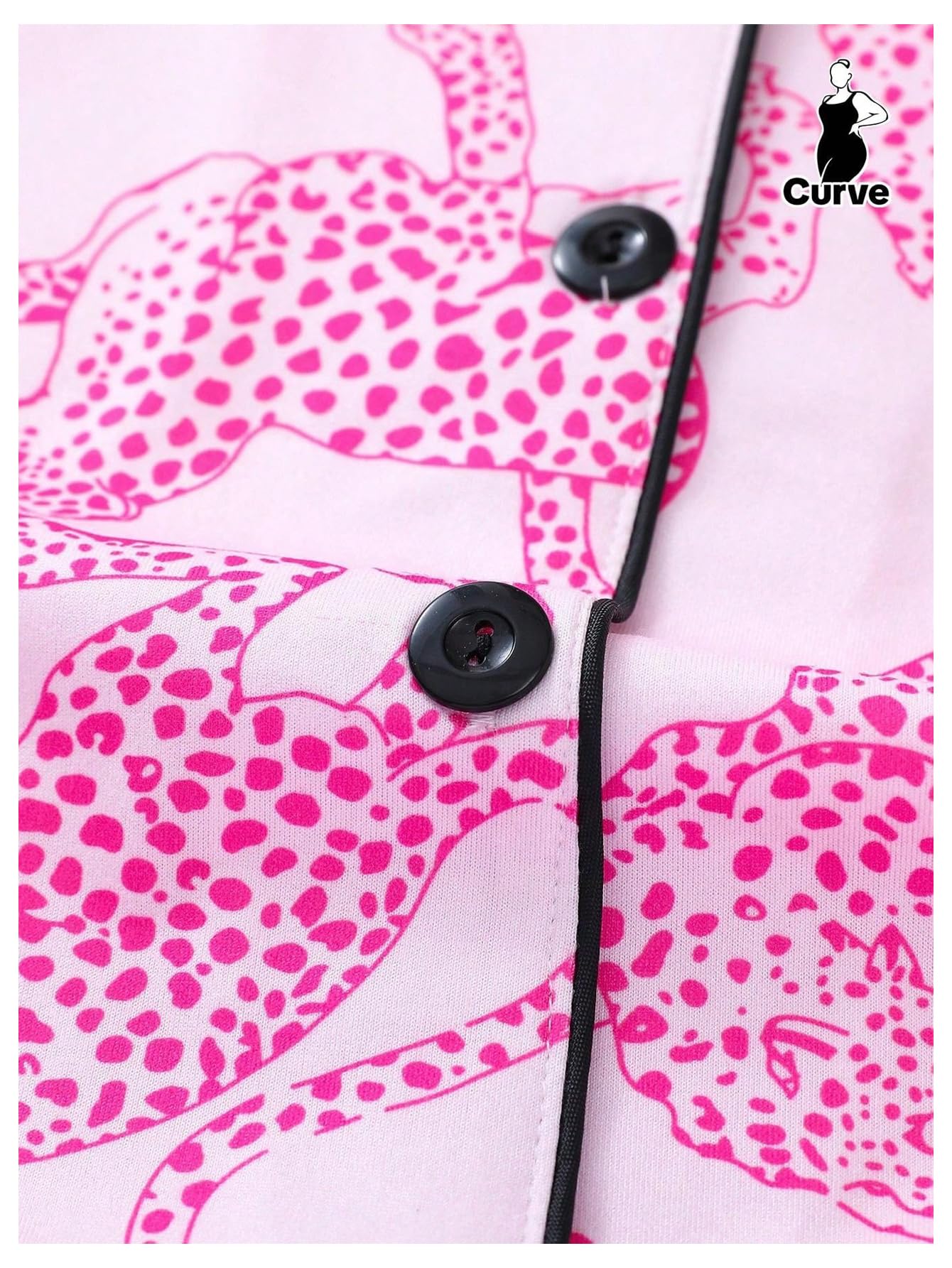 WDIRARA Women's Two Piece Animal Print Short Sleeve Button Shirt and Elastic Waist Shorts Pajama Set Hot Pink Medium