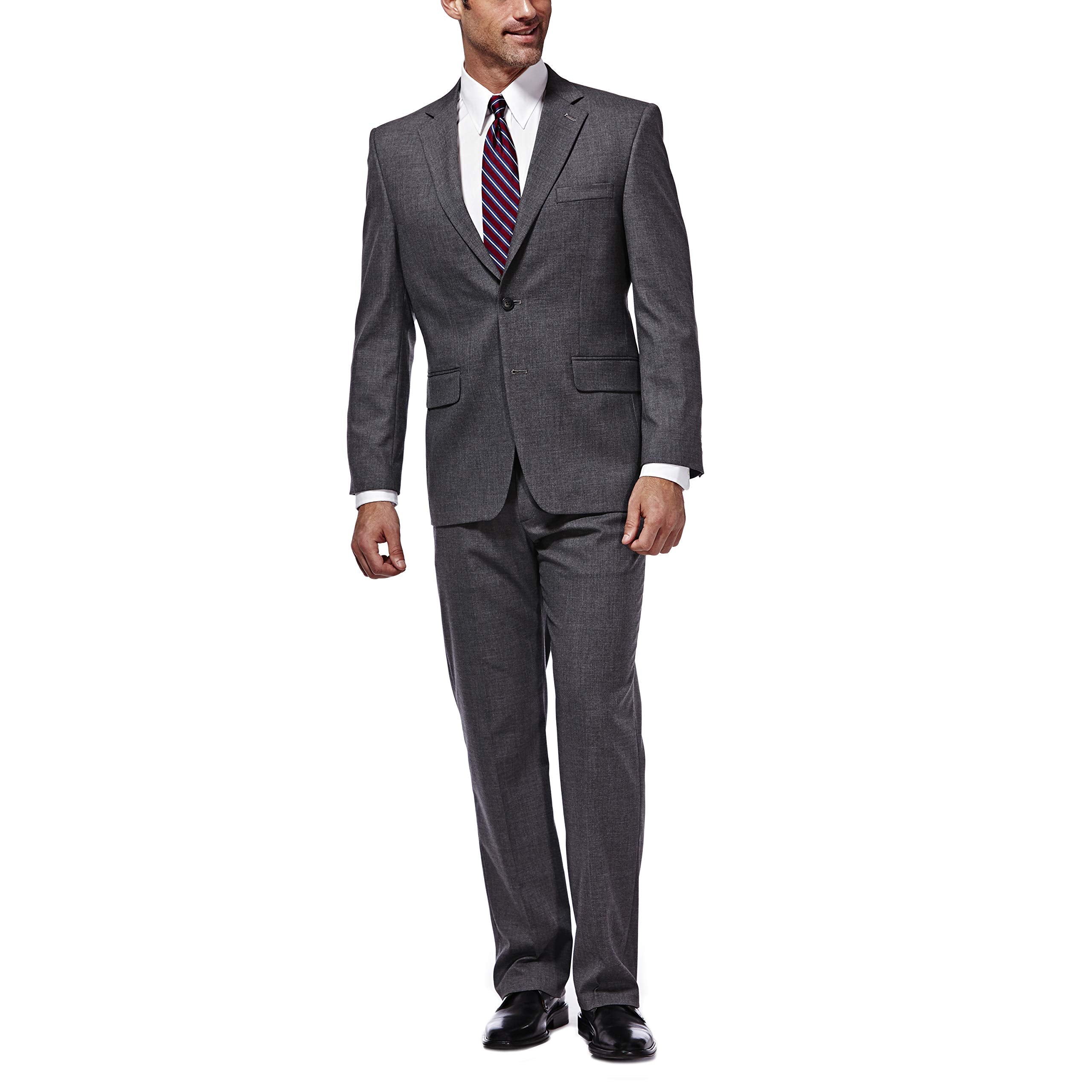 J.M. Haggar Men's Premium Performance Stretch Stria 2-Button Suit Separate Coat, Dark Heather Grey, 40R