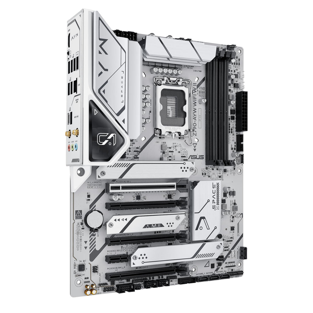 ASUS Z790-AYW WiFi W II Intel Z790 (LGA 1700) ATX Motherboard with PCIe® 5.0, 3X M.2, 12+1 DrMOS, DDR5, WiFi 6, 2.5Gb LAN, HDMI, USB 10Gbps Type-C®, USB 10Gbps Type-C®, Thunderbolt™, USB4®, Aura Sync
