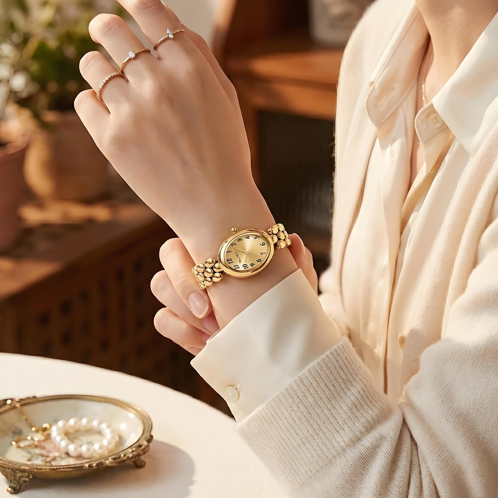 Diaofendi Women’s Gold Quartz Watch Updated Small Luxury Wristwatch with Stainless Steel Band, Stylish Casual Bracelet, and Included Tools (All Gold)