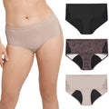 Maidenform Women's Moderate Protection Hipster Period Panties, Built-In Liner, Odor Guard, 3-Pack