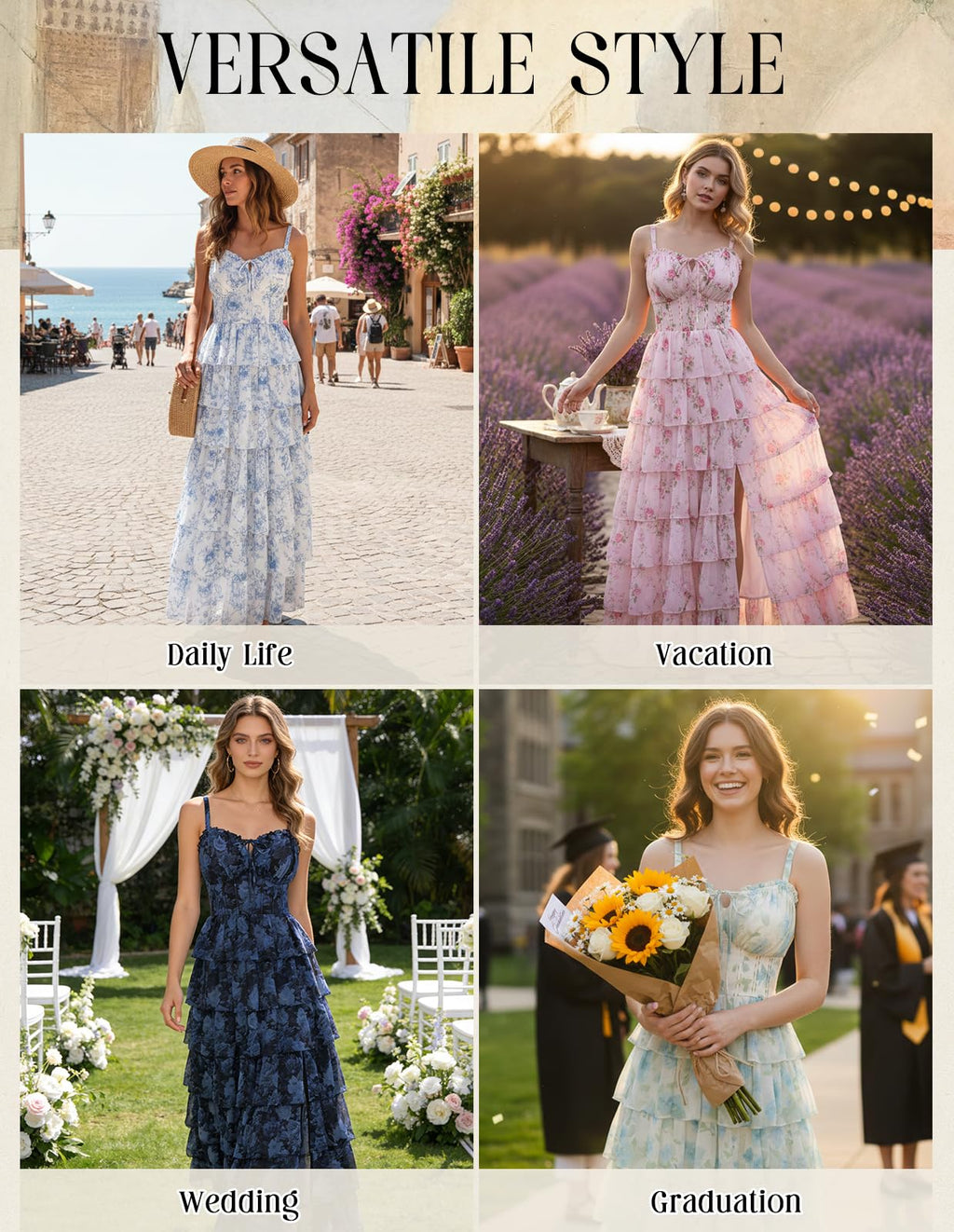 Scarlet Darkness Women's Floral Corset Wedding Guest Dress Lace Up Summer Spring Tiered Formal Maxi Dresses