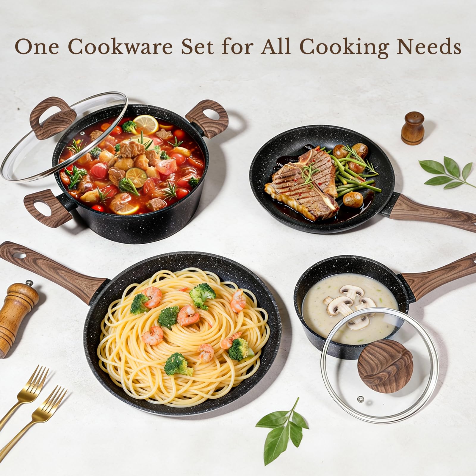 EWFEN 25 Pcs Pots and Pans Set, Nonstick Ceramic Cookware Sets, Healthy Non-Toxic, Large Capacity, Induction Compatible, Cooking Set with Frying Pans & Saucepans, PFAS/PTFE/PFOA Free, Classic Black