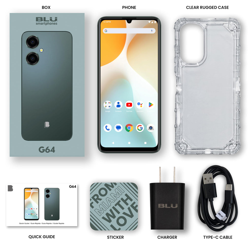 BLU G64 | 2024 | All-Day Battery | Unlocked | 6.8” HD+ Infinity Display | 256GB | Dual 50MP Camera | US Warranty| Green