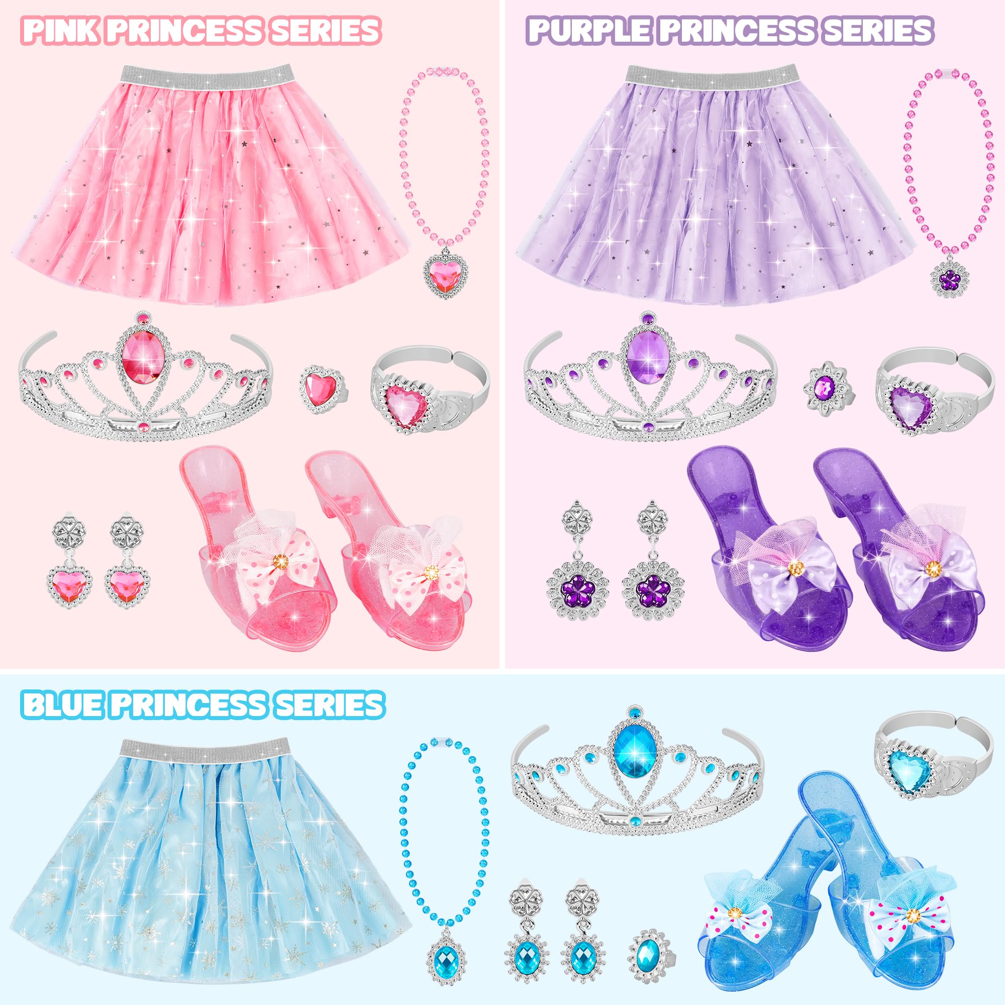 LJZJ Princess Dress Up Toys & Jewelry Boutique, Costumes Set incl Color Skirts, Shoes, Crowns, Accessories, Girls Role Play Gift for 3 4 5 6 Year Old Girl Toddler B-Day Party Favors