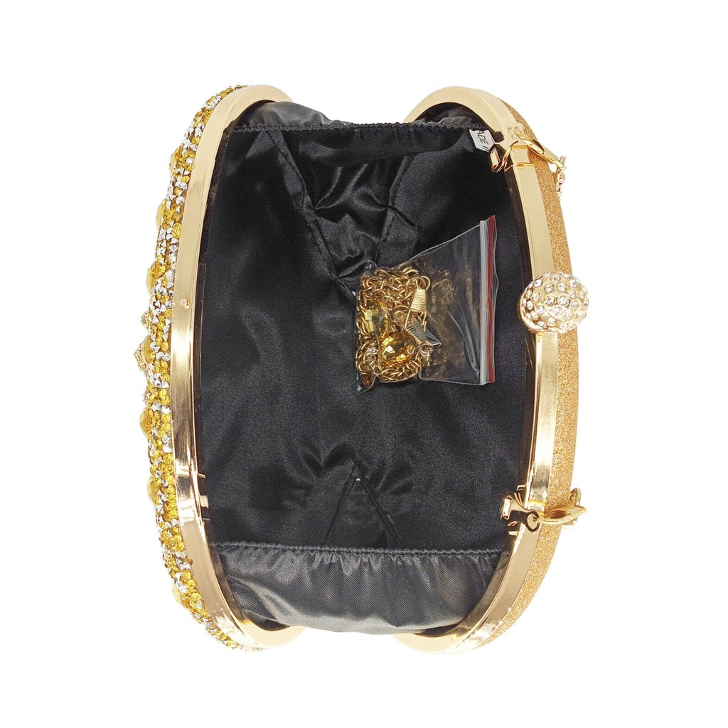 MAIRLOM Rhinestone Clutch Purses for Women Evening Wedding Formal - Round Pearl Clasp Handbag Crystal Gemstone Bag for Party Prom(Gold Clutch)