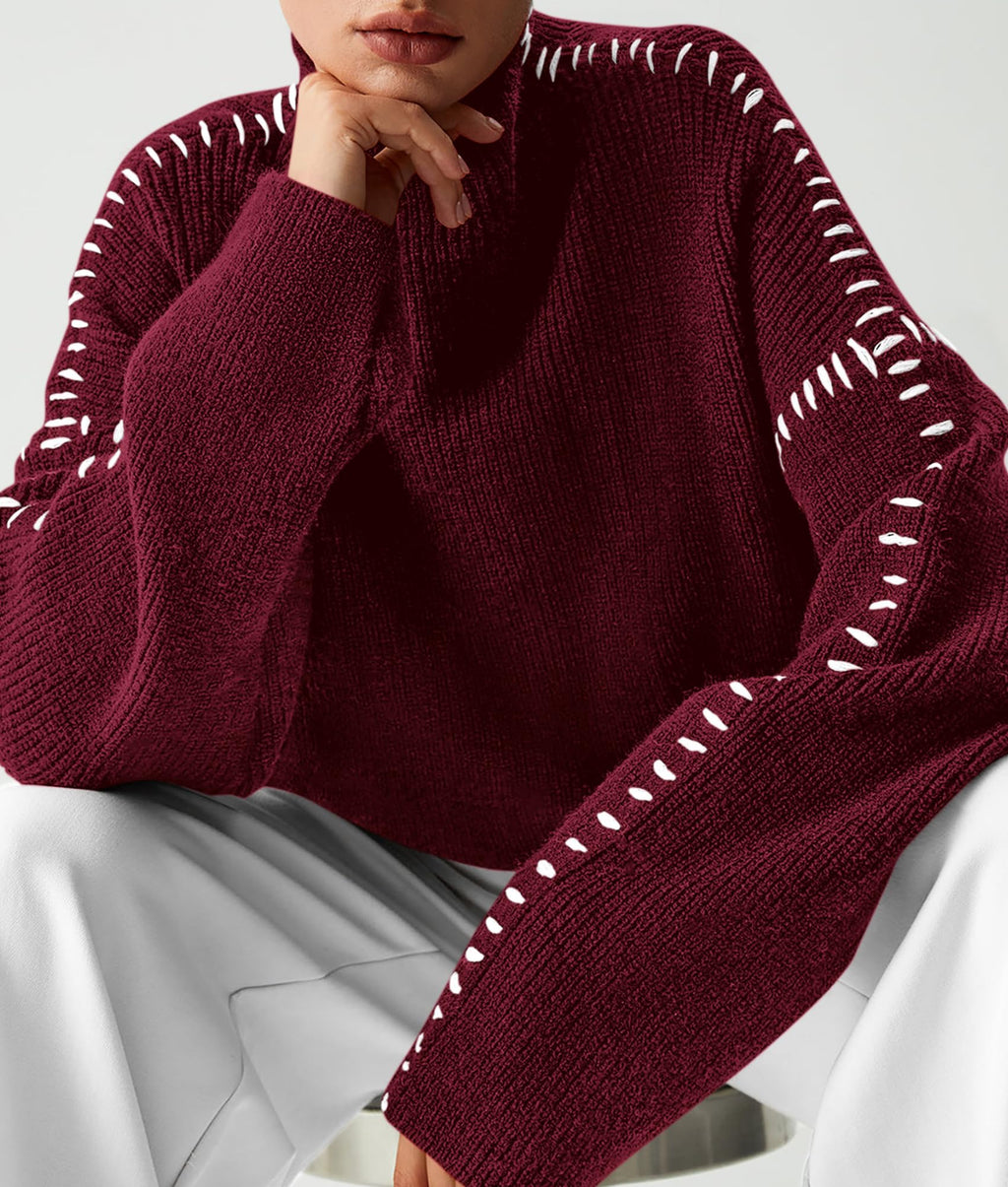 PRETTYGARDEN Women's Chunky Knit Sweaters 2026 Fall Long Sleeve Mock Neck Oversized Pullover Tops Winter Fashion Clothes (Wine Red,Large)