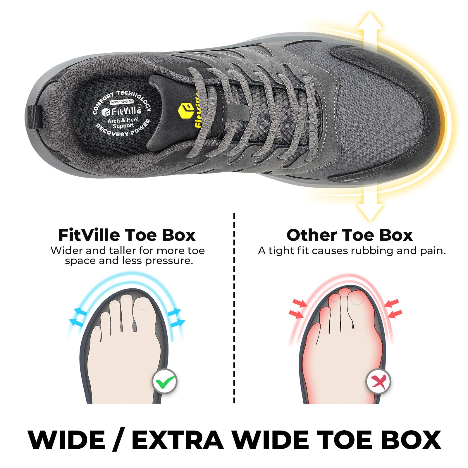 FitVille Men's Outdoor Hiking Shoes with High Traction Outsole, Water-Resistant & High Rebound Cushioning, Low-Top Trailing Shoes for Walking Trekking Camping Slate Gray