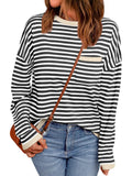 LILLUSORY Womens Sweaters 2025 Early Fall Fashion Must Have Clothes Outfits Striped Lightweight Oversized Ladies Cute Teacher Work Office Pullover Crewneck Long Sleeve Trendy Old Money Tops Clothing