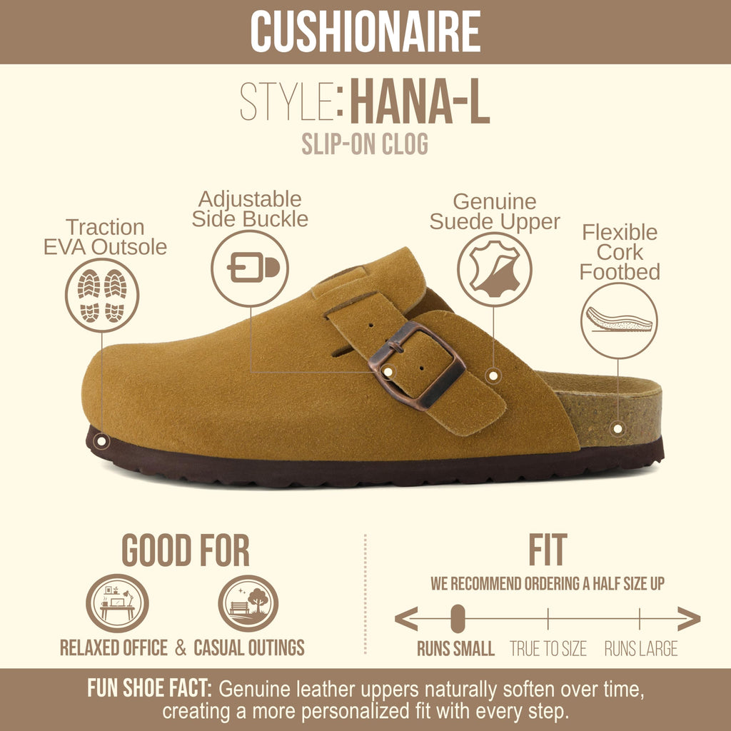 CUSHIONAIRE Hana - Genuine Leather Suede Classic Clog Womens Shoes - Slip On Mule Comfortable Shoes for Women, CAMEL 11