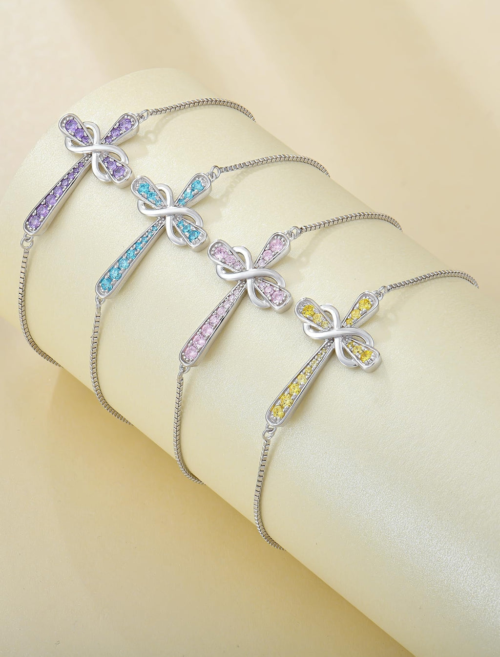 YL Cross Bracelet 925 Sterling Silver Infinity Sideways Link Bracelet Created Amethyst Jewelry for Women